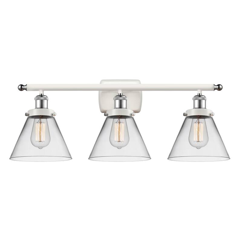 Innovations Lighting 916-3W-13-28 Cone Vanity Cone 3 Light 28" Wide - White and Polished Chrome / Clear
