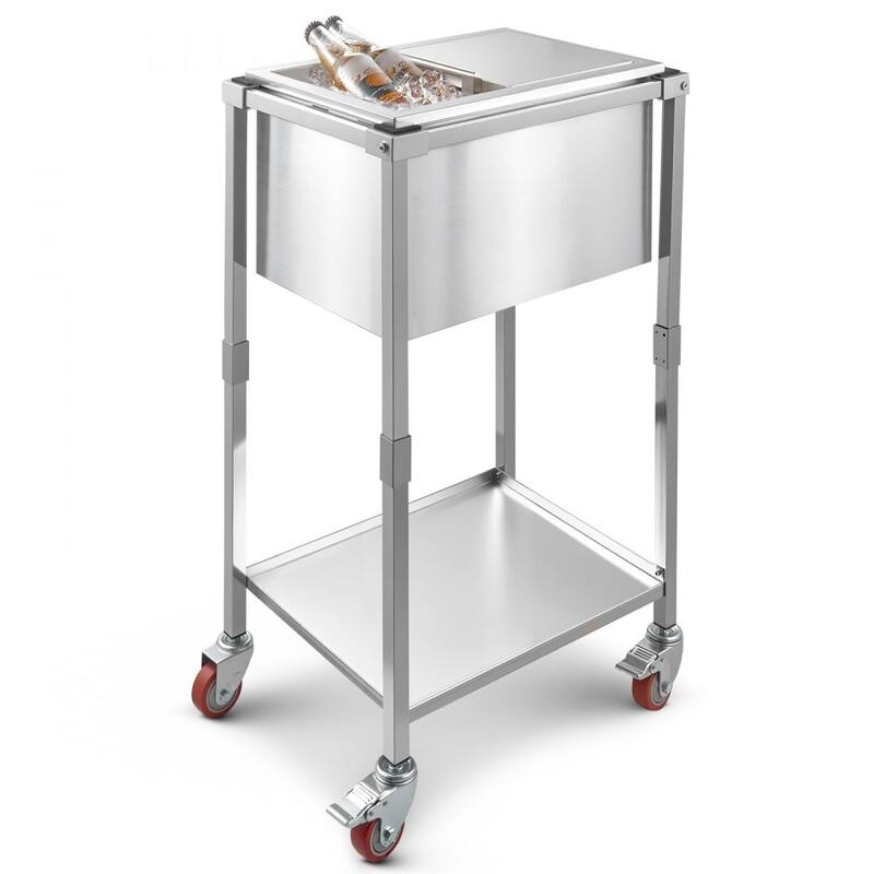 28L Stainless Steel Drop-In Ice Bin with Sliding Lid 24 Hours Insulated Cooler for Outdoor Bar - 20.08 x 14.17 x 38.19 inch