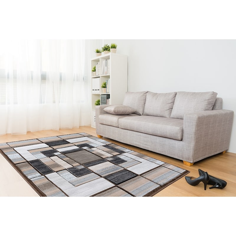 Orelsi Collection Abstract Area Rug with Hand Carved Accents