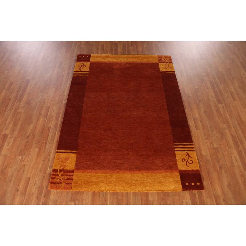 Orange Orange Gabbeh Indian Area Rug Handmade Wool Carpet - 5'3" x 7'7"