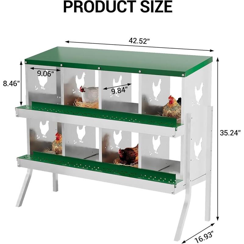 Wall-Mount or Free-Standing Metal Chicken Nesting Box for Hens, Green with Legs