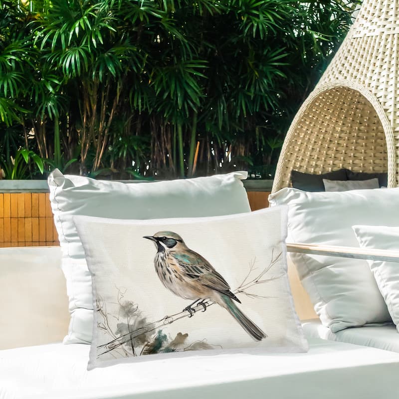 Stupell Perched Bird Illustration Printed Outdoor Throw Pillow Design by LSR Creative Studio