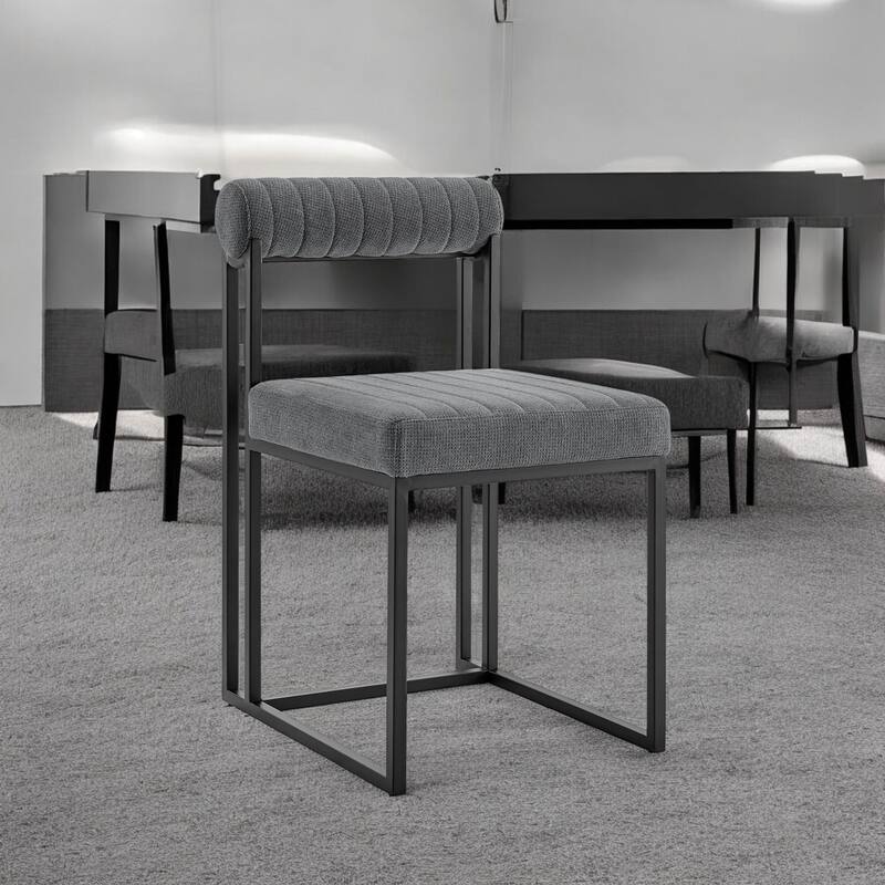 HomeRoots Set of Two Gray And Black Upholstered Polyester Open Back Dining Side Chairs - Set of 2