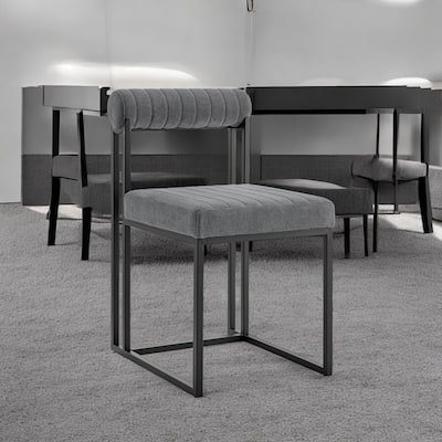 HomeRoots Set of Two Gray And Black Upholstered Polyester Open Back Dining Side Chairs