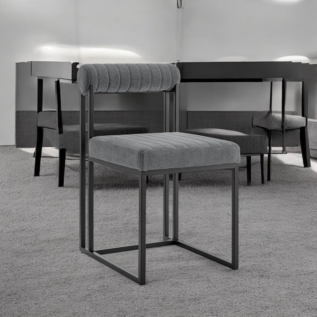 HomeRoots Set of Two Gray And Black Upholstered Polyester Open Back Dining Side Chairs