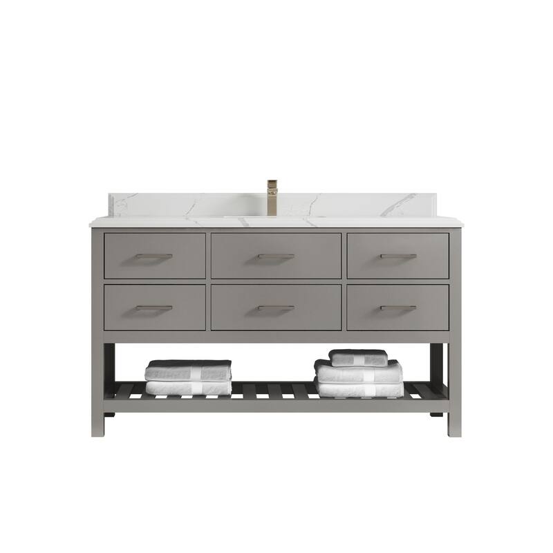 Willow Collections 60 in. W x 22 in. D Parker Single Sink Bathroom Vanity with Countertop - 1.5" Calacatta  - Elephant Skin Gray