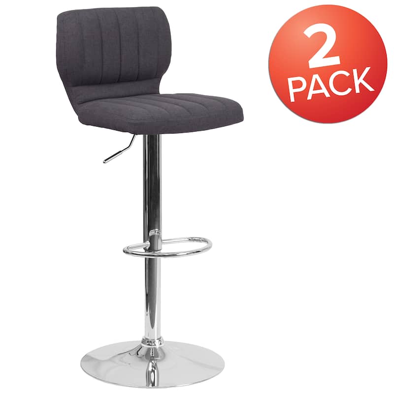 Vinyl Adjustable Barstool with Vertical Stitch Back (Set of 2)