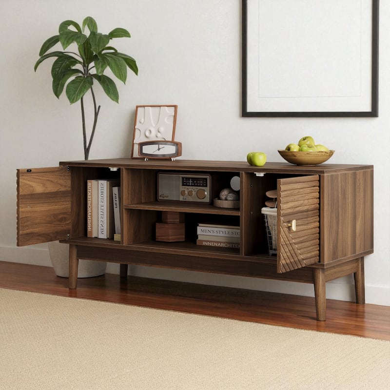43.31" Mid-Century Modern TV Stand for 32-45 Inch TV, Media Console with Storage and Cable Management