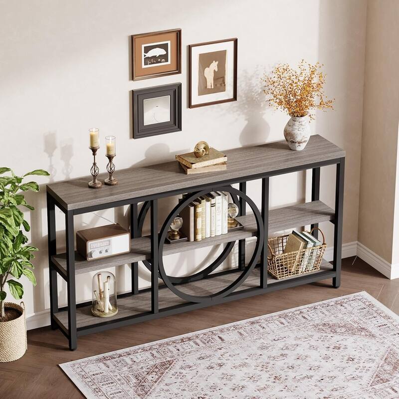 70.9" Extra Long Console Table Sofa Table Behind Couch with Wood Storage Shelves Metal Frame for Entryway/Living Room/Hallway
