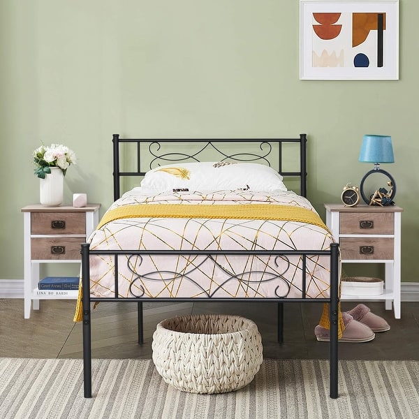 Taomika 3pieces Bedroom Set with Metal Bed Frame and Wood Nightstands