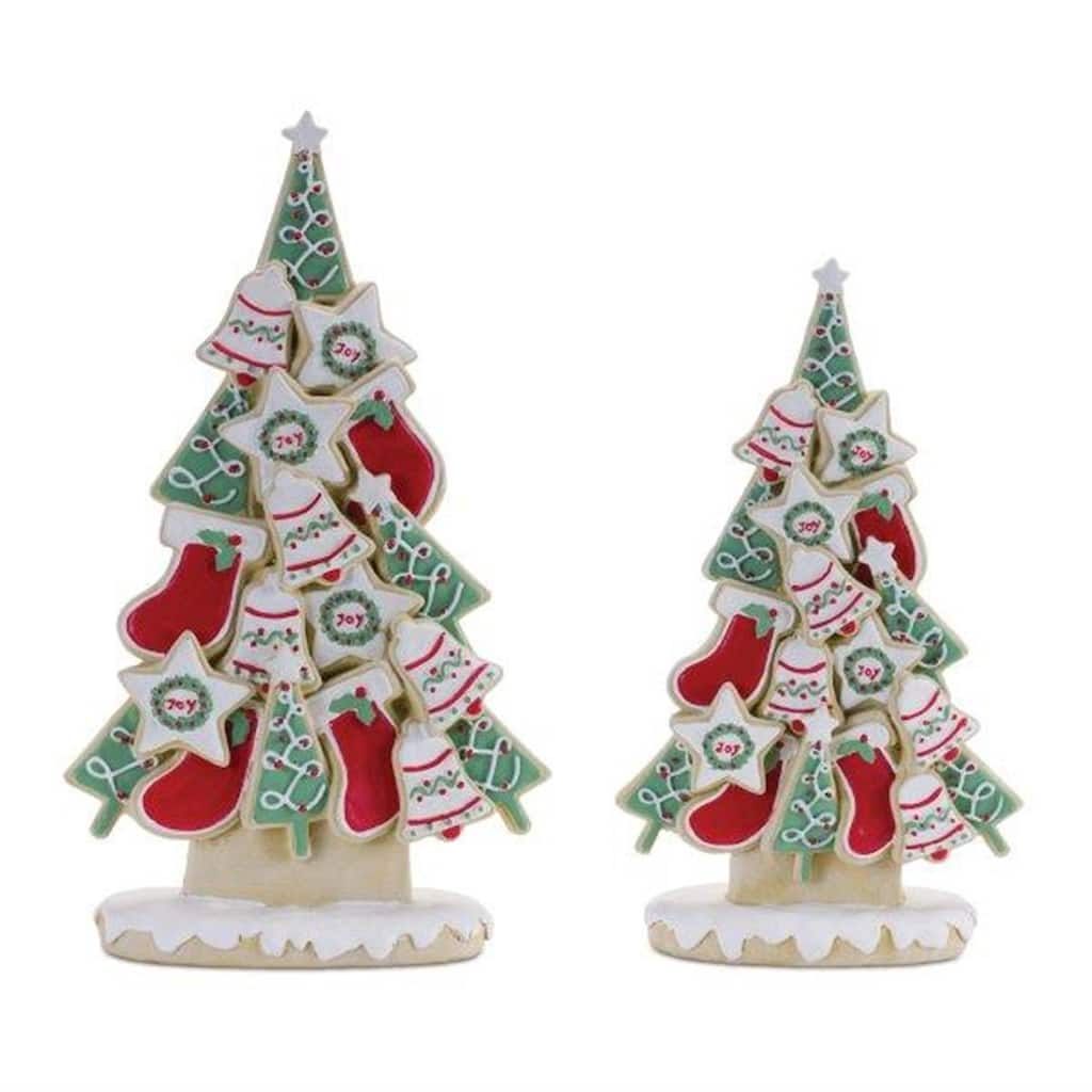 Frosted Cookie Pine Christmas Tree Tabletop Decor - 12" - Multicolor - Set of 2