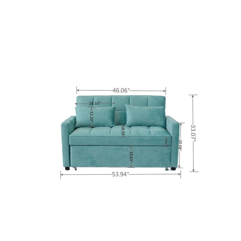 Convertible Velvet Sofa Bed with Reclining Backrest and USB Ports - Space-Saving Design
