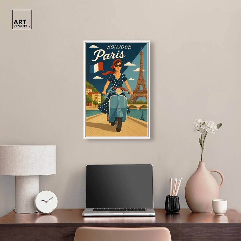 Scooter French Travel Canvas by Art Remedy
