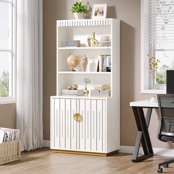 66.93-inch Tall Bookshelf Bookcase with Doors for Home Office