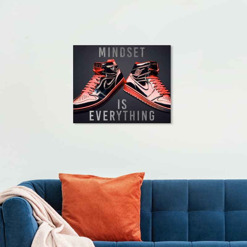 Wynwood Studio Fashion and Glam Red and Silver Sneakers Black and Metallic Silver Modern & Contemporary Wall Art Canvas Print - 20 x 24