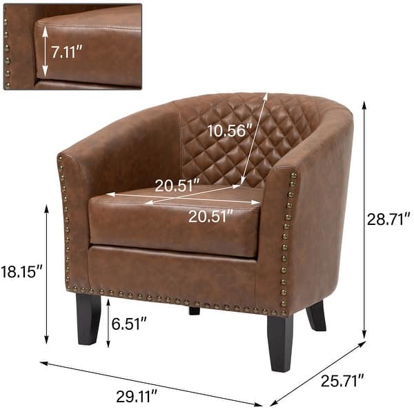 dimension image slide 7 of 9, Axia Barrel PU Leather Accent Chair with Nailhead Trim