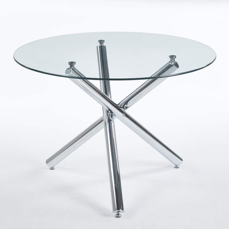 GDFStudio - Monteria Modern 43.31" Tempered Glass Top Dining Table with Chrome Metal Base