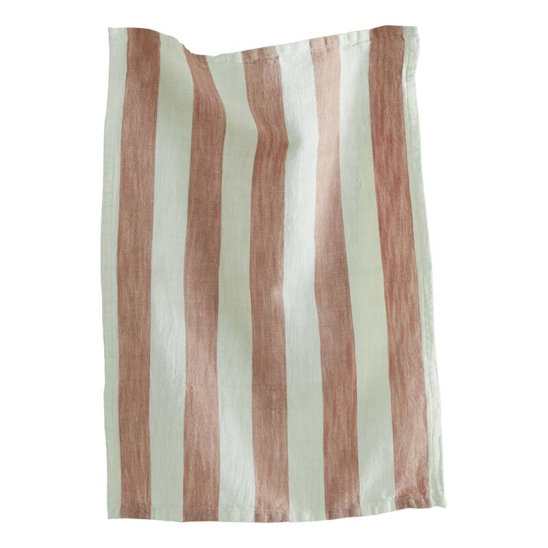 Linen & Cotton Stripe Dishtowel Blush Cotton Kitchen Towels, Machine Washable, Everyday Use, 13" x 26"