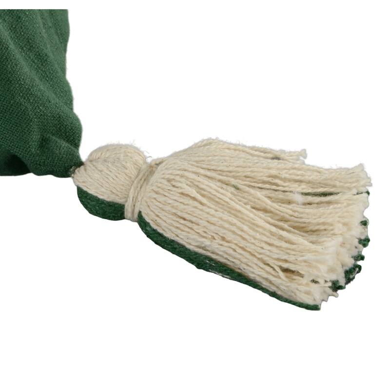 18" Green And Ivory Cotton Christmas Tree Throw Pillow with Tassels