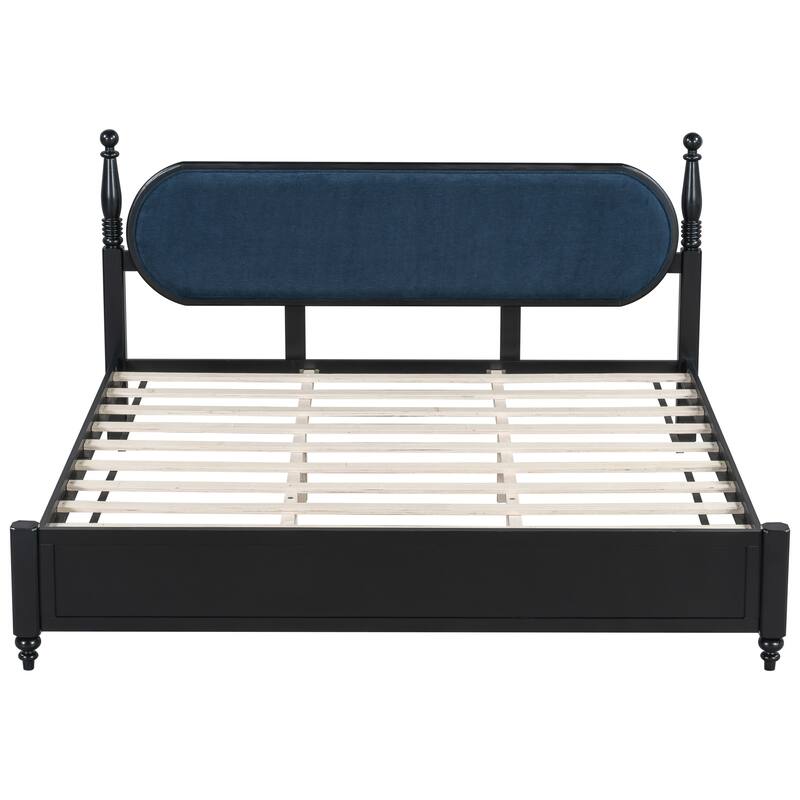 Christopher Knight Home - Alderwick Modern Upholstered Headboard Wood Low-Profile Platform Bed with Slatted Support