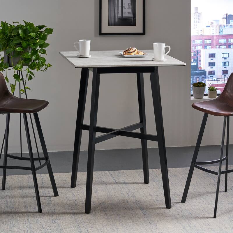 Modern Bar Height 42" Dining Table, Rubberwood Legs and Laminate Table Top, Gray Finish, Black
