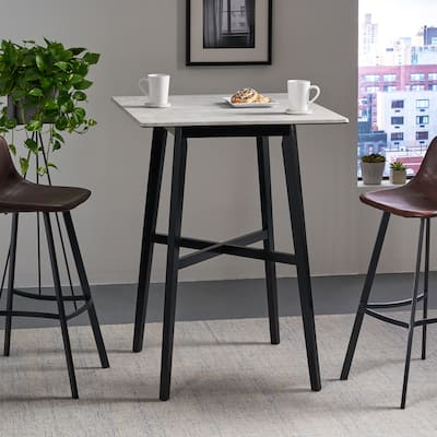 Modern Bar Height 42" Dining Table, Rubberwood Legs and Laminate Table Top, Gray Finish, Black