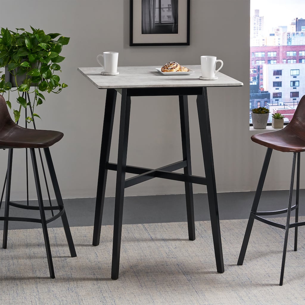 Modern Bar Height 42" Dining Table, Rubberwood Legs and Laminate Table Top, Gray Finish, Black