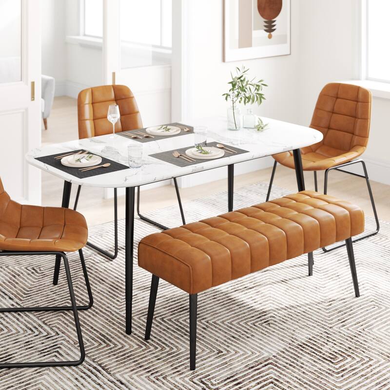 Upholstered Leather Entryway Bench, Bedroom Bench for End of Bed - 44.5"L