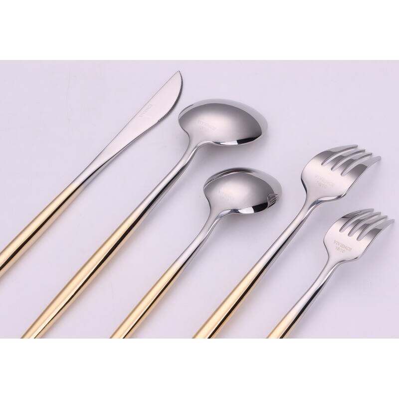 20 Pc Flatware Set Silver With Graduated Gold Handles - Service For 4