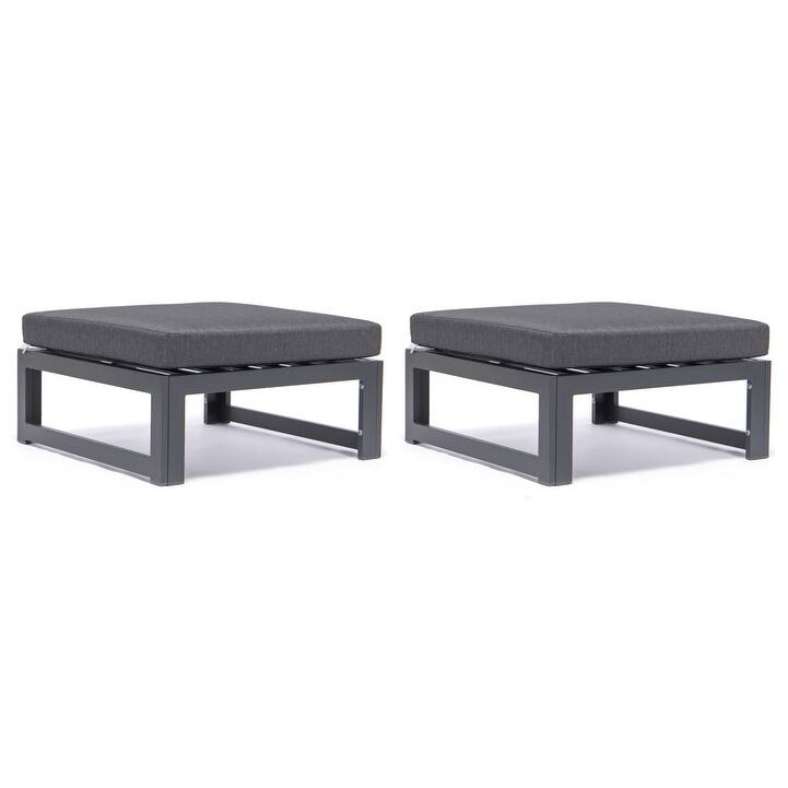 Chelsea Patio Ottoman in Black Aluminum with Cushions Set of 2 by LeisureMod - Black