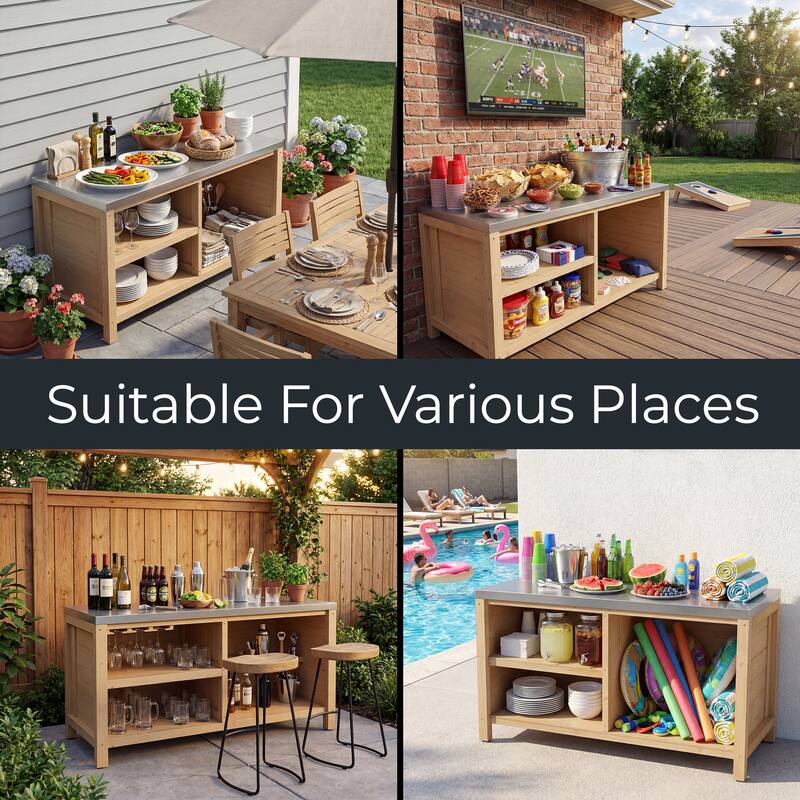 Modular Outdoor Kitchen Island Set, 100% Solid Wood BBQ Cabinet , Patio Kitchen Bar Table