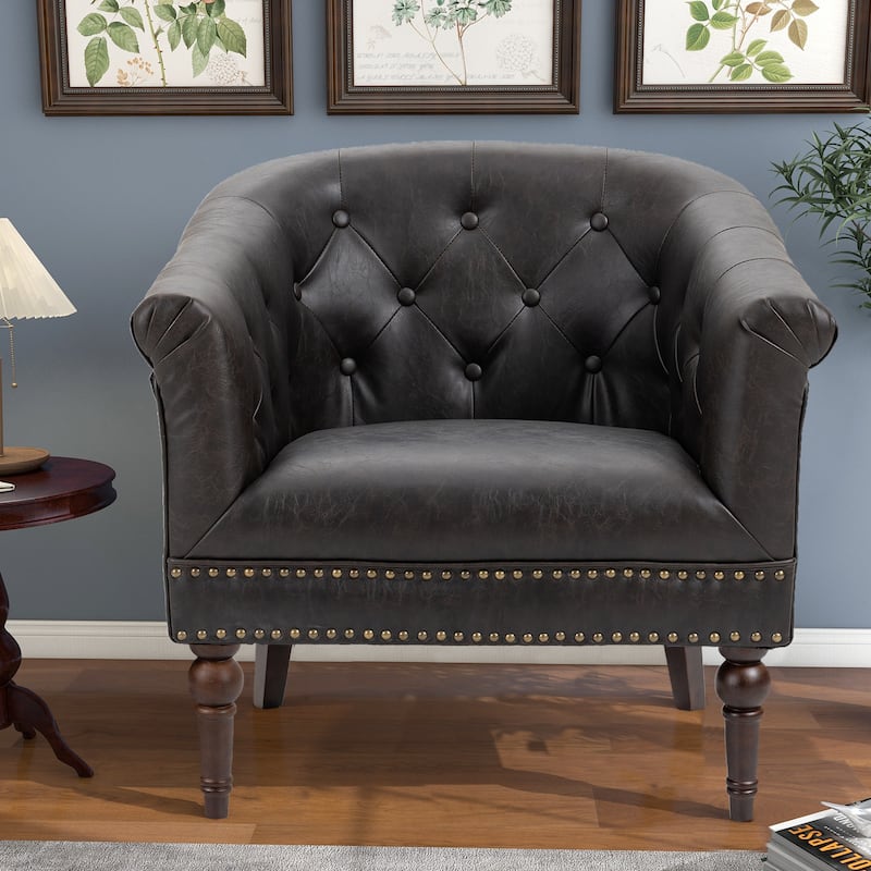 Modern PU Leather Armchair Tufted Accent Chair