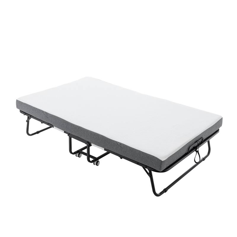 Portable Folding Guest Bed with Mattress, Rollaway Cot on Wheels, 31–45 Inch Sizes