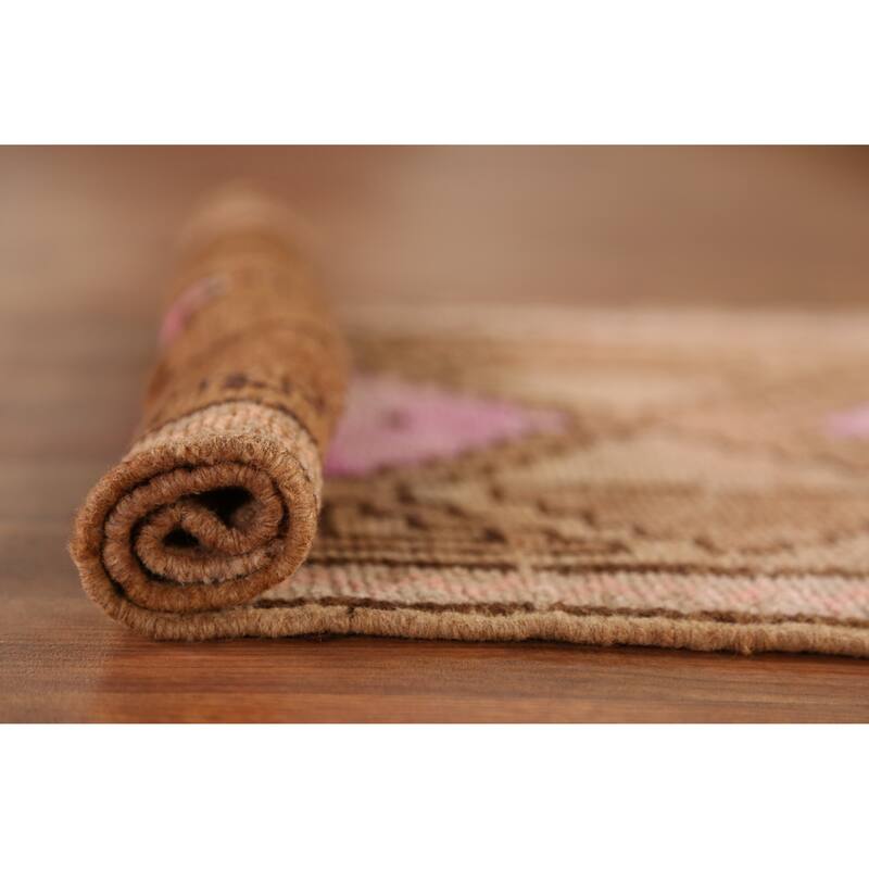 Hand Knotted Oriental 100% Wool Carpet Transitional Geometric Brown Anatolian Area Rug - 2' 7'' X 1' 10''