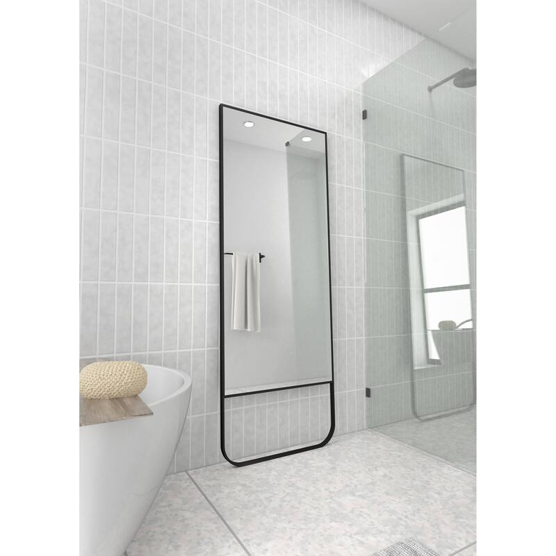 Glass Warehouse Leaner Dressing Stainless Steel Framed Mirror - 67" x 24" - Black