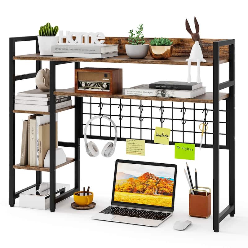Costway Desk Shelf 4-Tier Desktop Display Rack with Metal Grid Panel & - See Details