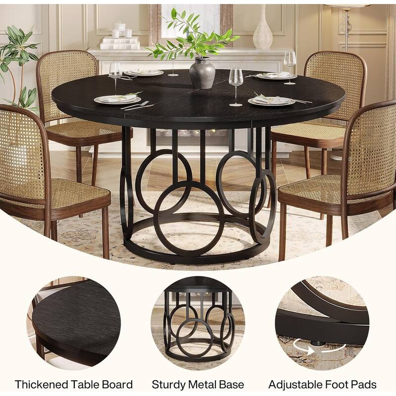 47 Inches Round Dining Table with Sturdy Metal Base for 4-6 People