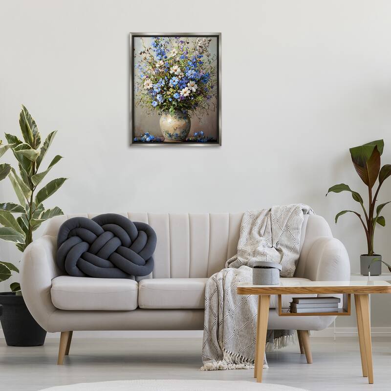 Stupell Cerulean Flower Bouquet Framed Floater Canvas Wall Art Design By Franklyn Gregory