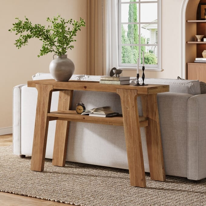47'' Rustic Solid Wood Console Table, Small Entryway Table with Shelf