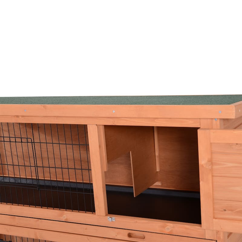 Orange Fir Wood Hutch with Metal Wire, Roof and Removable Trays - 53.75" L x 19.75" W x 36.5" H