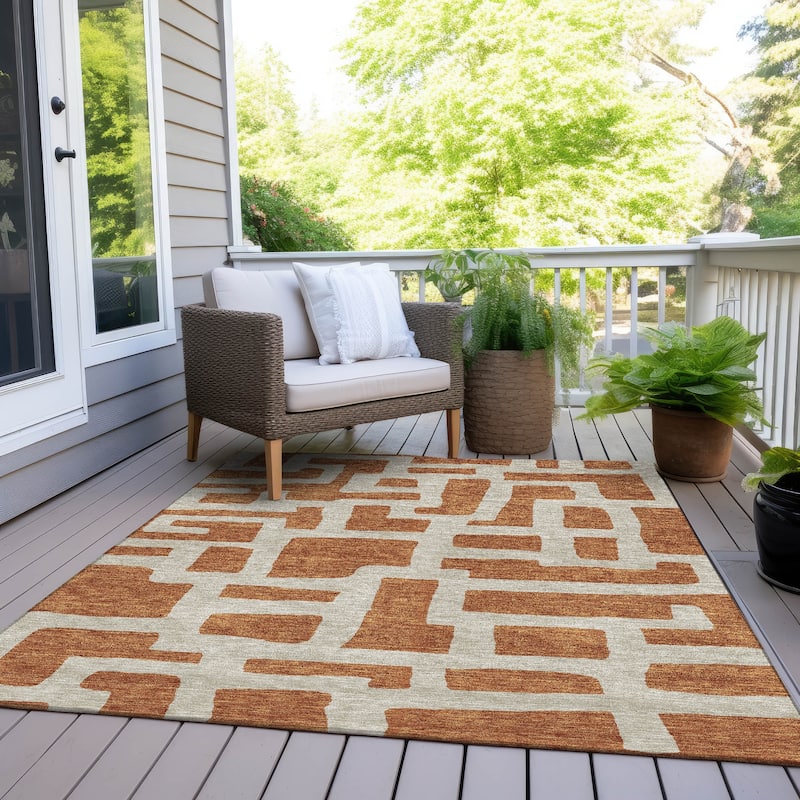 Machine Washable Indoor/ Outdoor Chantille Geo Contemporary Rug - Terracotta - 3' x 5'
