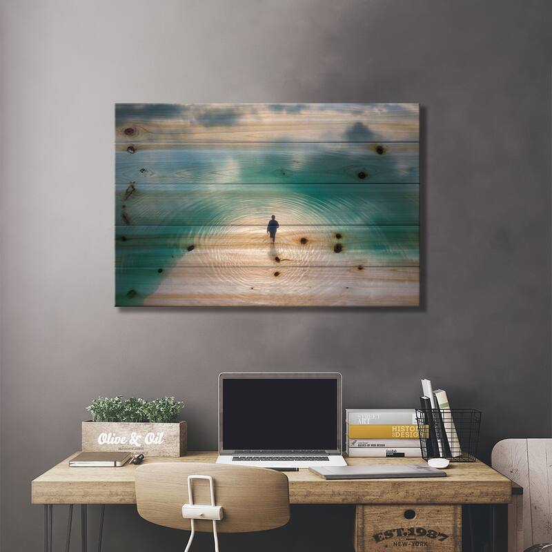 The Walk Lake Print On Wood by Tianqi - Multi-Color
