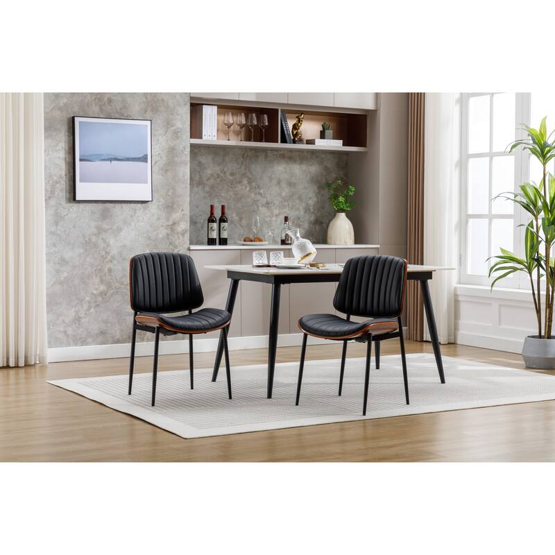 Mid Century Modern Retro Faux Leather Dining Set of 2 Chair with Adjustable Foot for Kitchen Dining Room - White