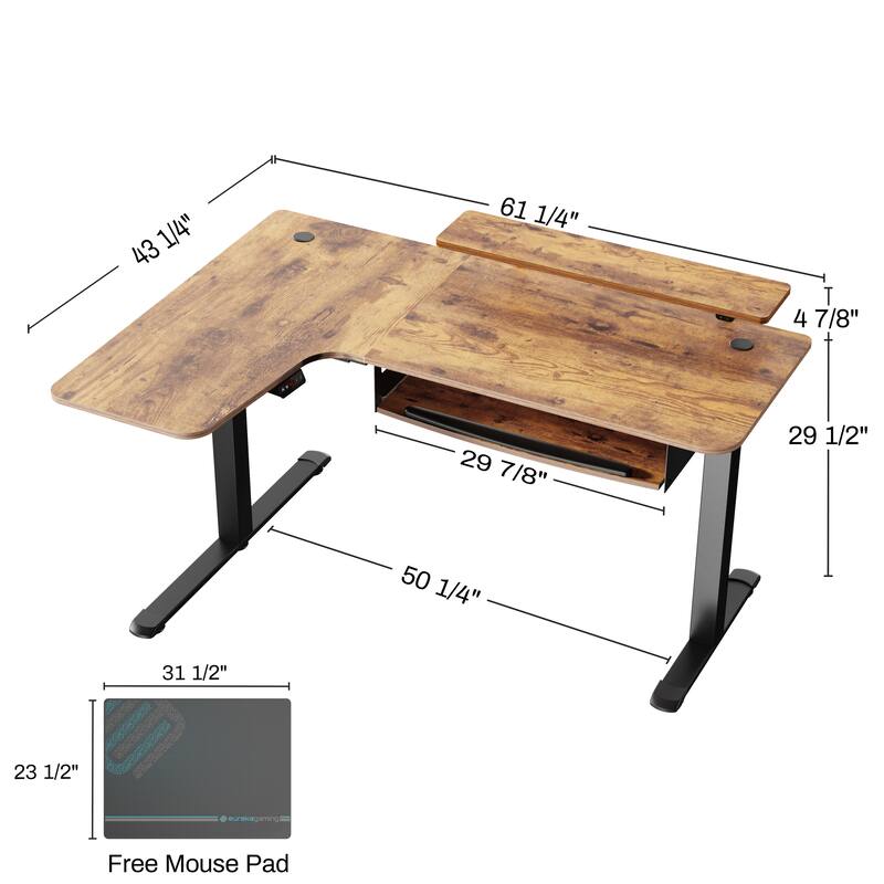 Eureka 61" Modern Home Office L-shaped Desk Electirc Adjustable Standing Corner Desk