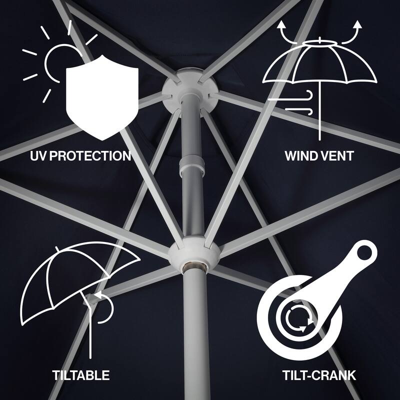 9ft Tassel Patio Umbrella Auto-Tilt, Crank , by JONATHAN Y