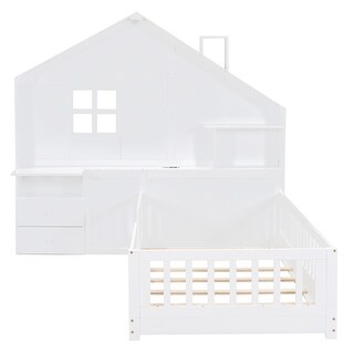 Twin House Bed with Roof, Window, and Storage Drawers
