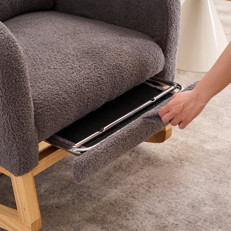 Modern Accent Rocking Chair Rocking Chair with Solid Wood Legs, Glider Rocker Side Pocket Living Room Lounge Arm Chair