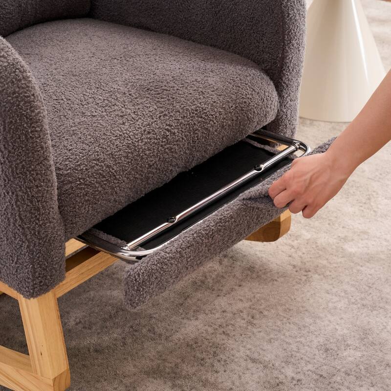 Plush Rocking Chair with Adjustable Footrest and Storage Pocket