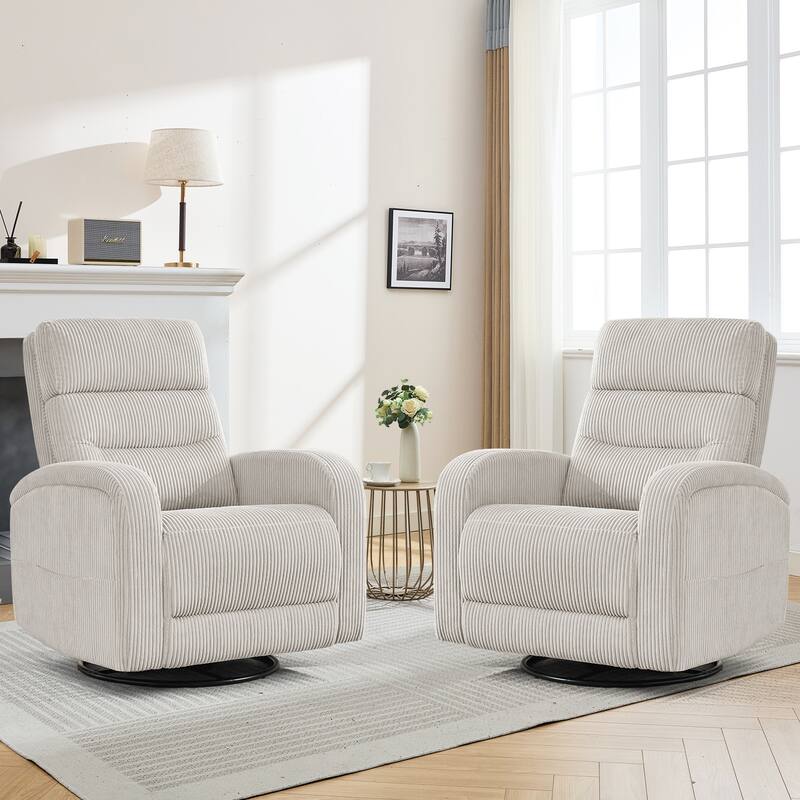 Aemeios Faux Leather Swivel Glider Rocker Manual Recliner Set of 2 - Camel - Corduroy