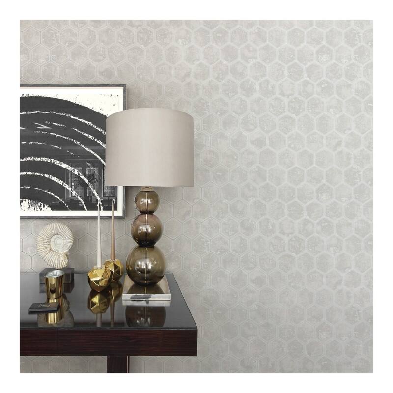 Brewster Starling Silver Honeycomb Wallpaper - 27.5 x 396 x 0.025